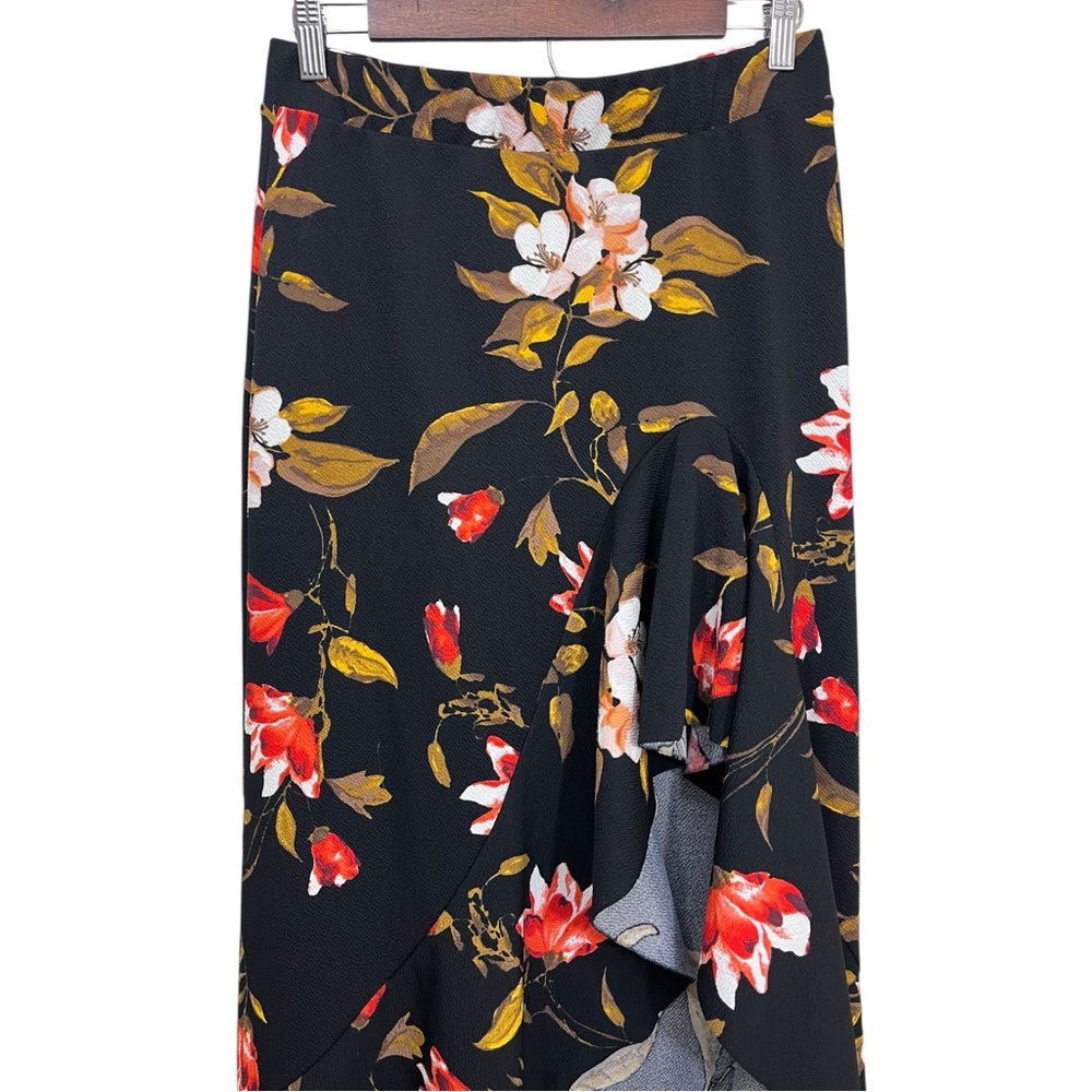 Touch Me Black Floral Skirt with High-Low Ruffle Hem. Size Large. - Picture 3 of 9